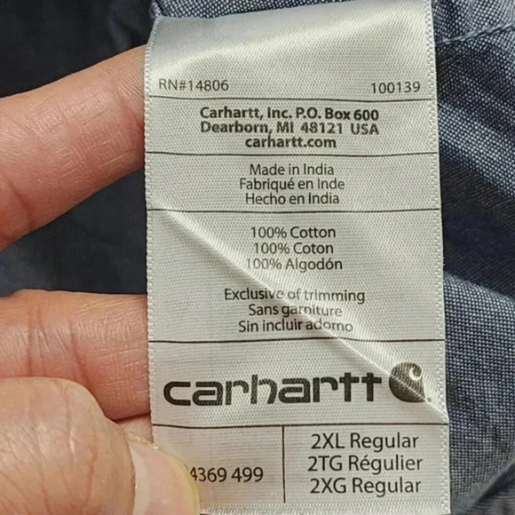 Carhartt Blue Short Sleeve Button-Up Shirt 2XL Loose Fit Men's 12CT - Picture 5 of 7